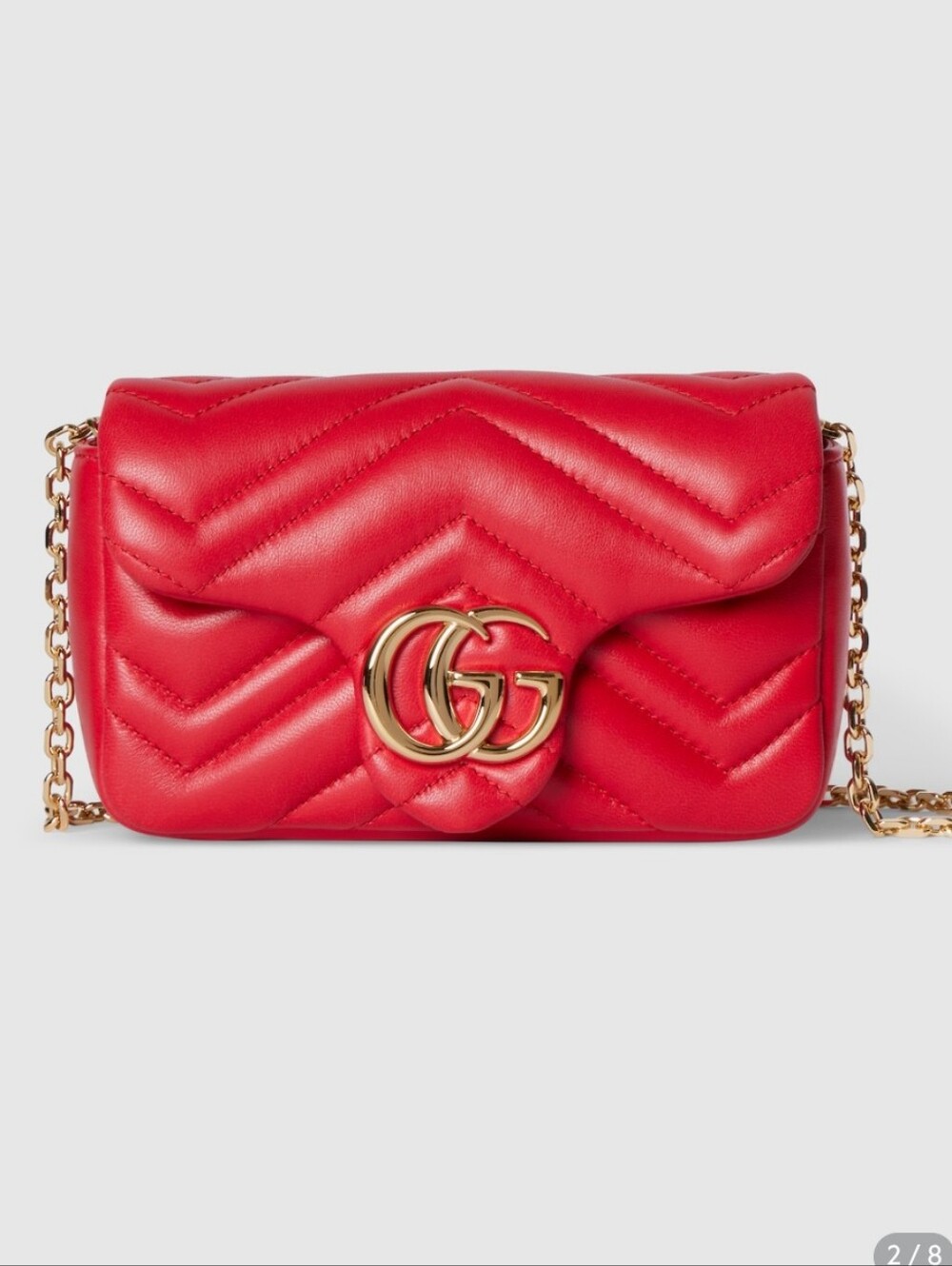 Red Quilted Mini Shoulder Bag with Gold Double-G Accent
